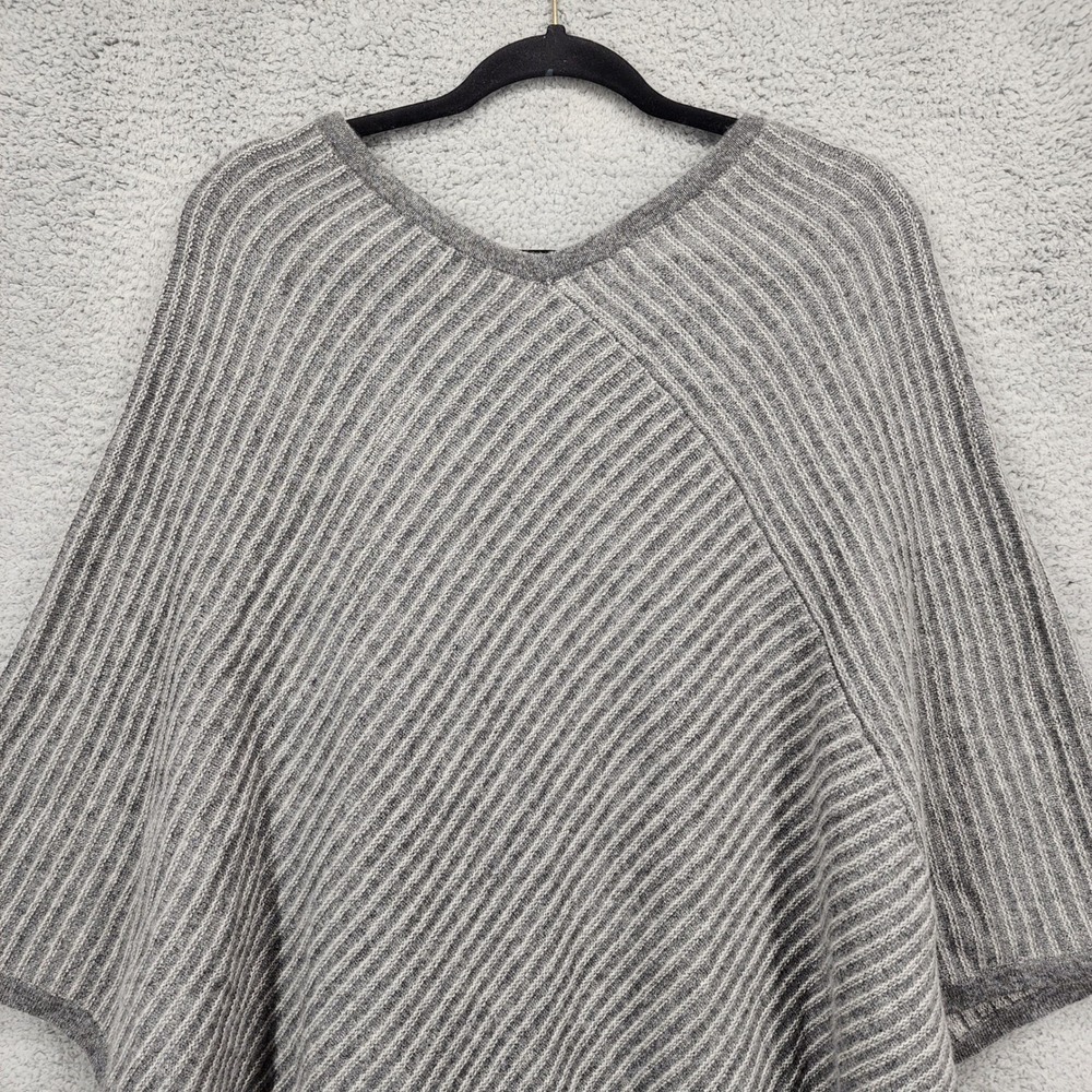 Sofia Cashmere Striped V Neck Poncho One Size 100% Cashmere‎ Grey - Picture 11 of 13
